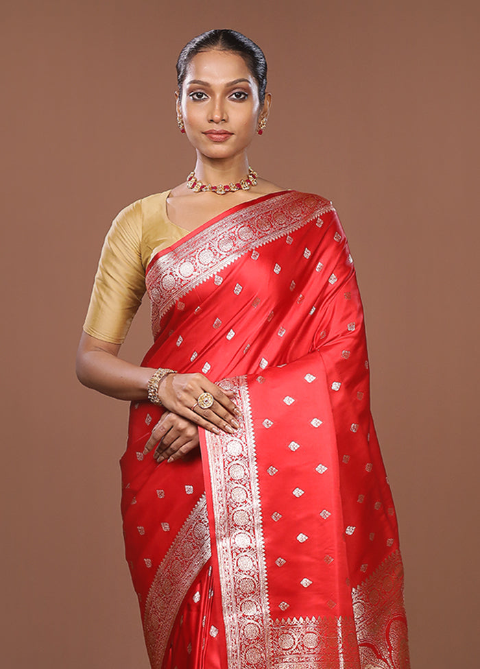 Red Banarasi Silk Saree With Blouse Piece