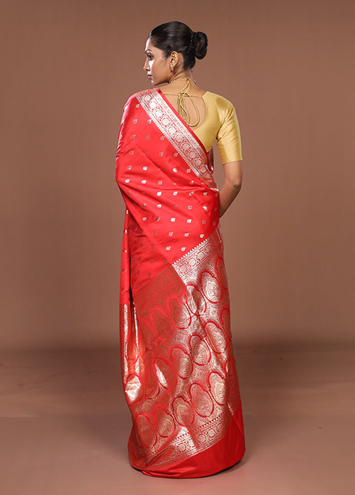 Red Banarasi Silk Saree With Blouse Piece