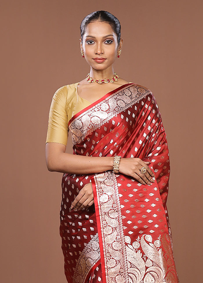 Maroon Banarasi Silk Saree With Blouse Piece