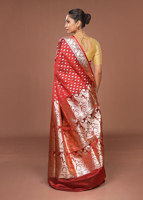 Maroon Banarasi Silk Saree With Blouse Piece
