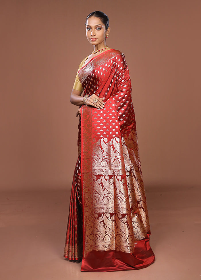 Maroon Banarasi Silk Saree With Blouse Piece