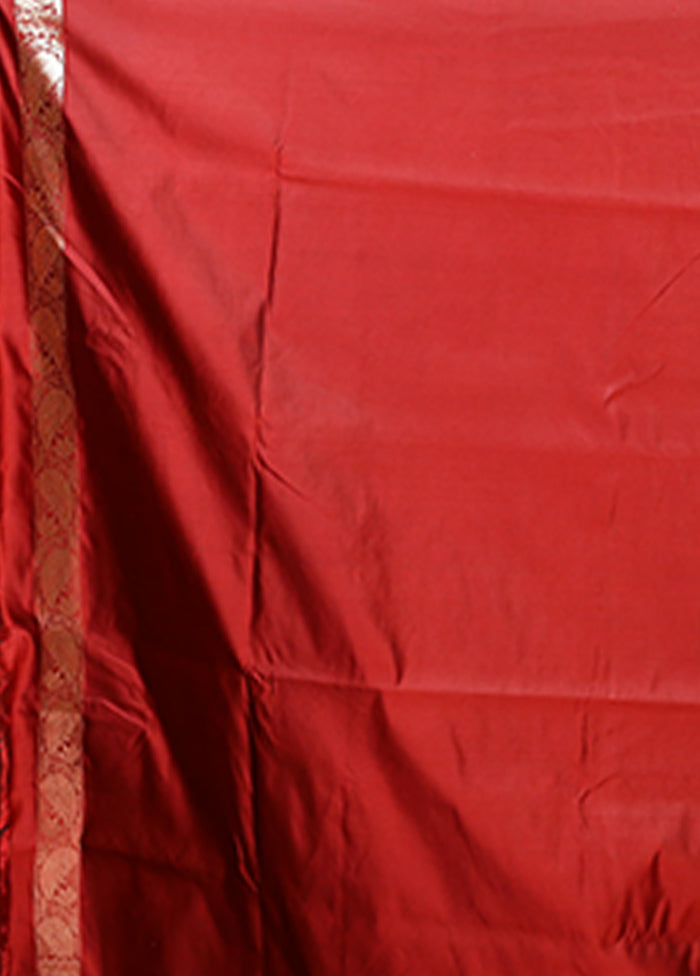 Maroon Banarasi Silk Saree With Blouse Piece