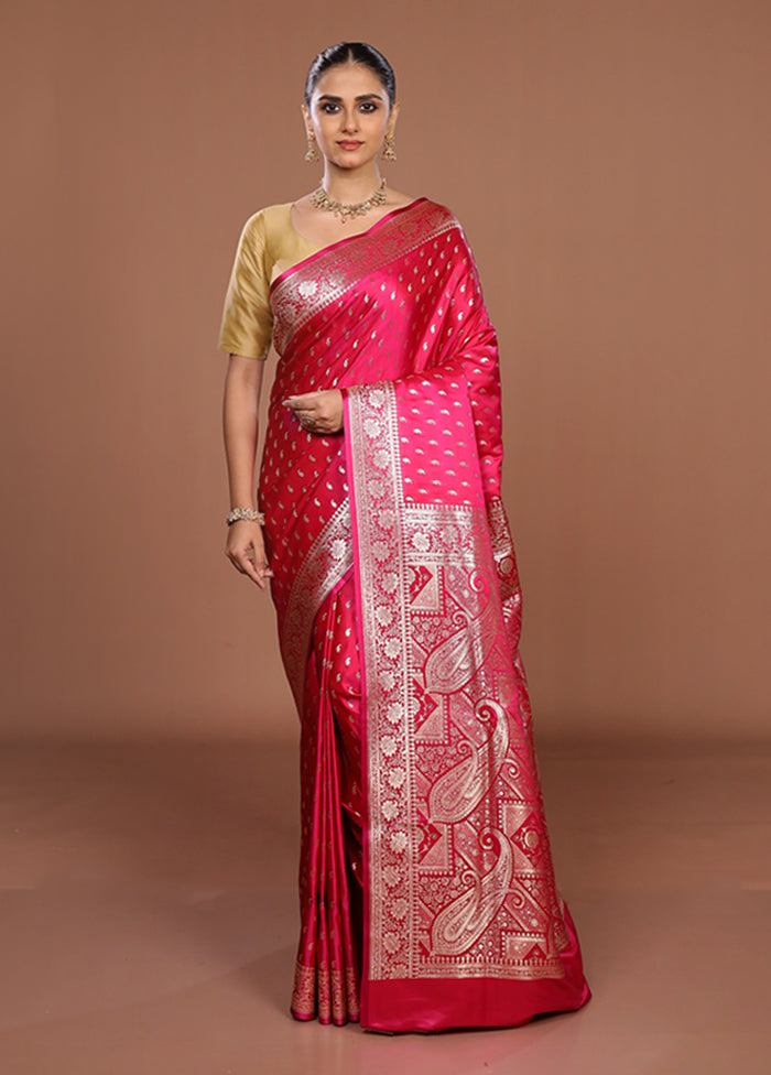 Pink Banarasi Silk Saree With Blouse Piece