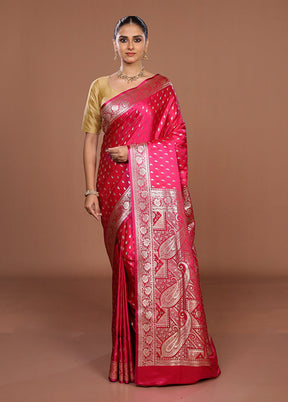 Pink Banarasi Silk Saree With Blouse Piece