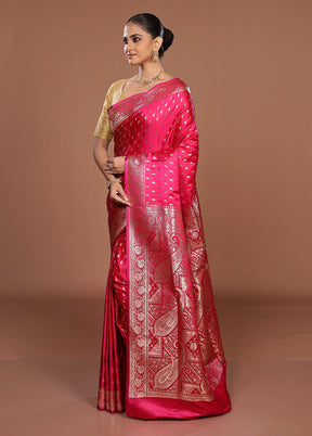 Pink Banarasi Silk Saree With Blouse Piece