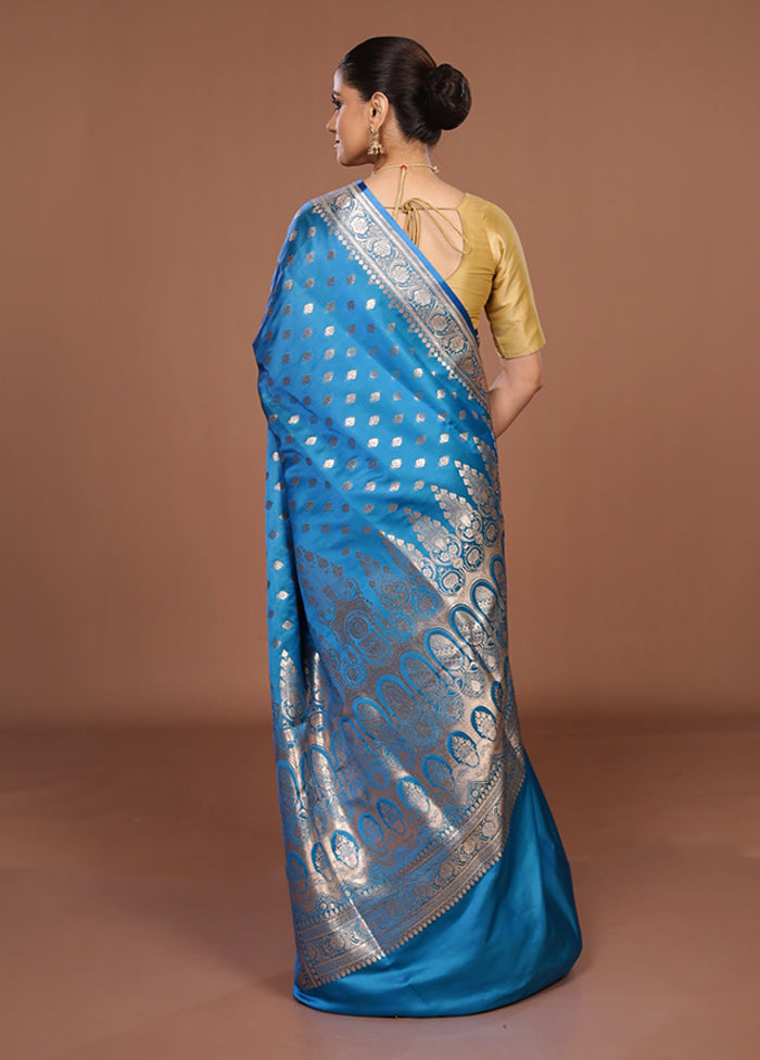 Blue Banarasi Silk Saree With Blouse Piece