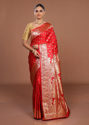 Red Banarasi Silk Saree With Blouse Piece