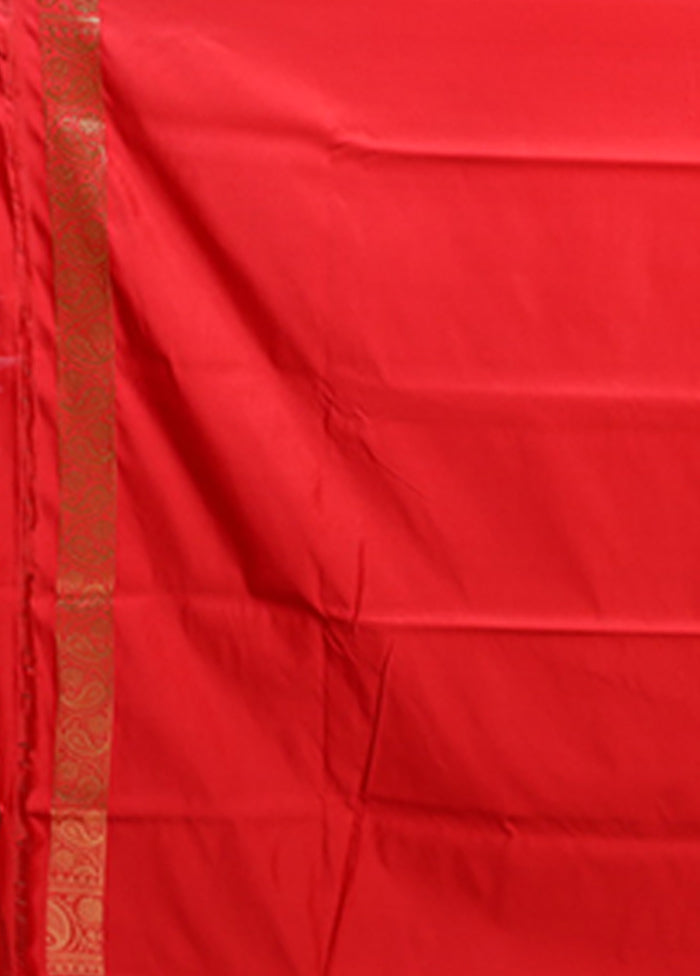 Red Banarasi Silk Saree With Blouse Piece
