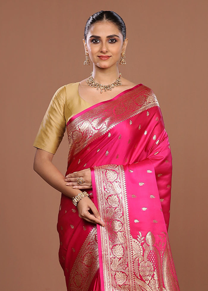 Pink Banarasi Silk Saree With Blouse Piece