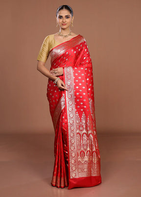 Red Banarasi Silk Saree With Blouse Piece