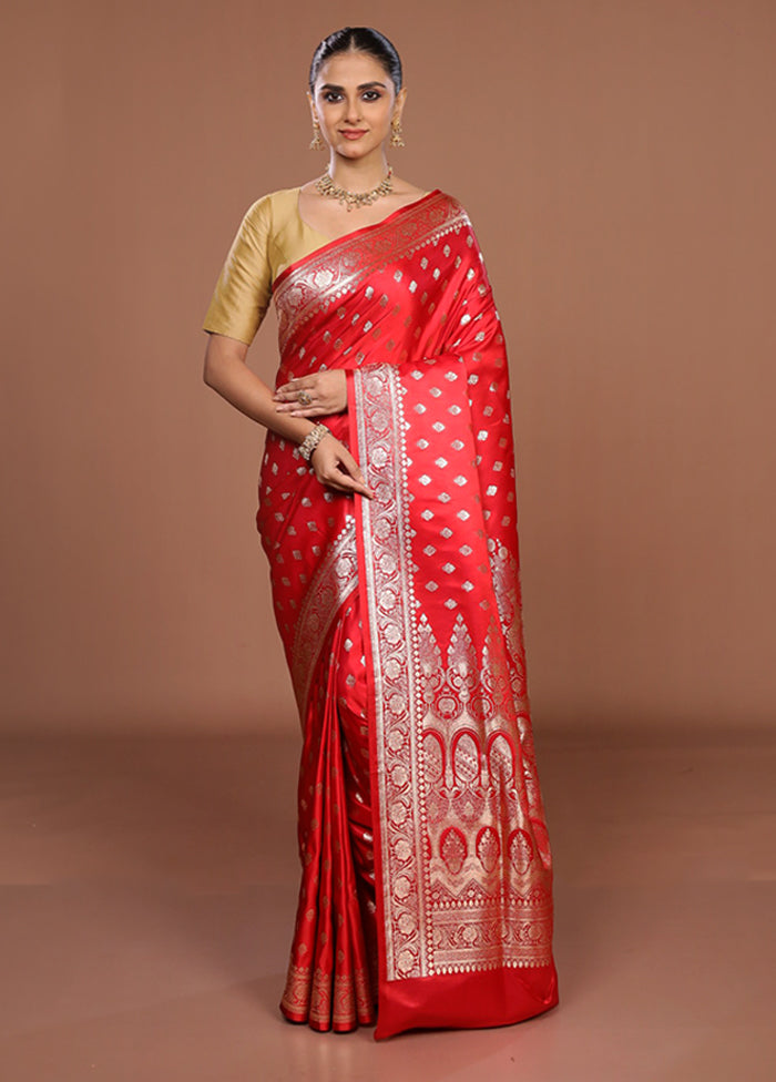Red Banarasi Silk Saree With Blouse Piece