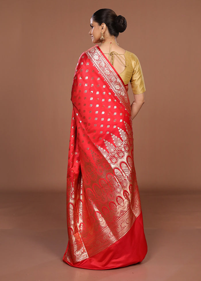 Red Banarasi Silk Saree With Blouse Piece