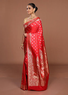 Red Banarasi Silk Saree With Blouse Piece