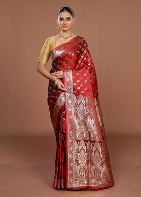 Maroon Banarasi Silk Saree With Blouse Piece