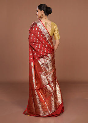 Maroon Banarasi Silk Saree With Blouse Piece