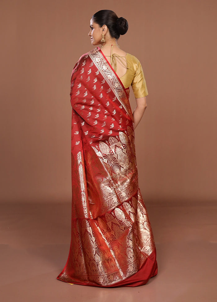 Maroon Banarasi Silk Saree With Blouse Piece