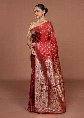 Maroon Banarasi Silk Saree With Blouse Piece