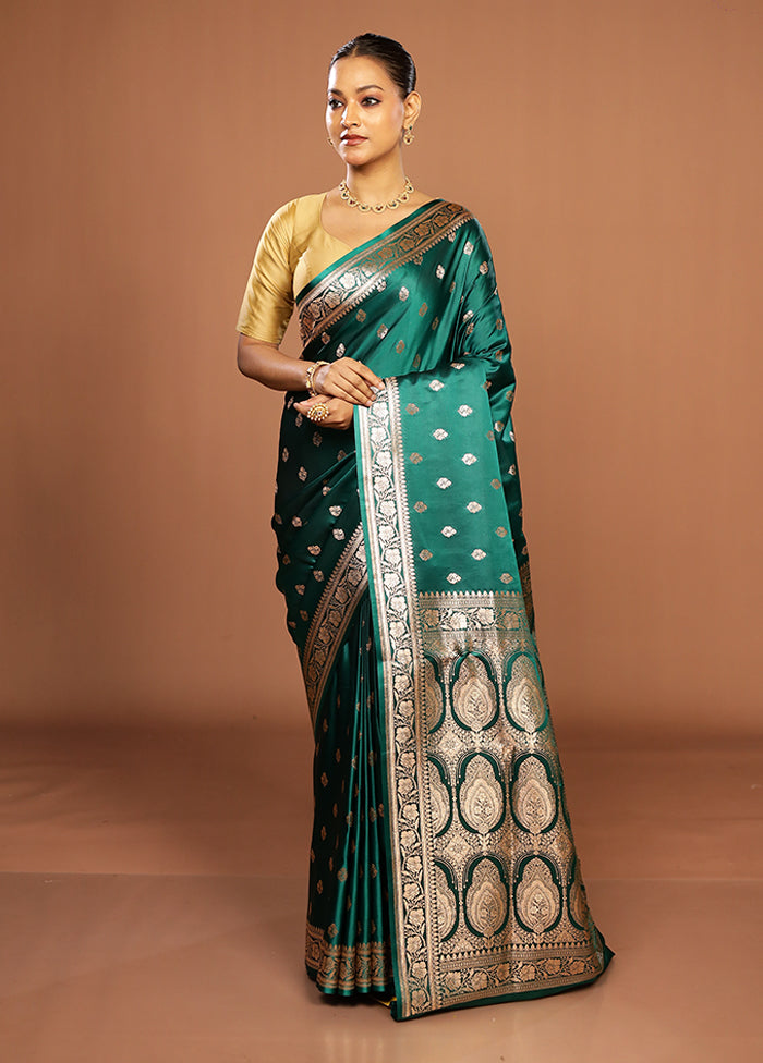 Green Banarasi Silk Saree With Blouse Piece