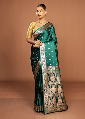 Green Banarasi Silk Saree With Blouse Piece