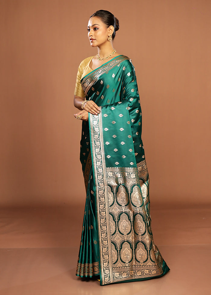 Green Banarasi Silk Saree With Blouse Piece