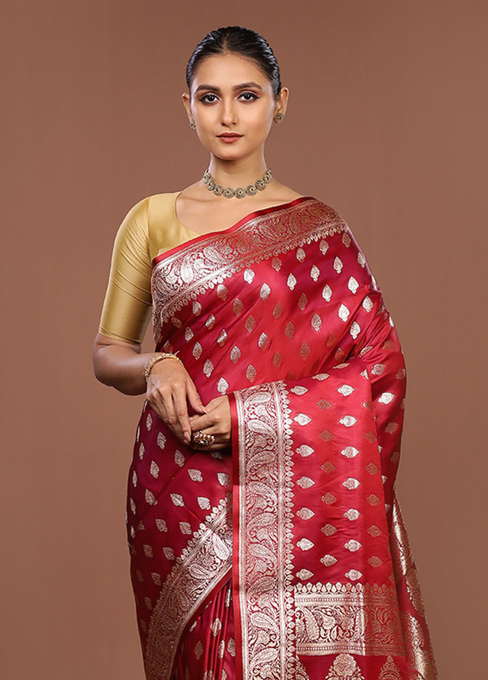 Maroon Banarasi Silk Saree With Blouse Piece