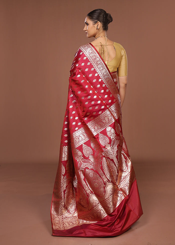 Maroon Banarasi Silk Saree With Blouse Piece