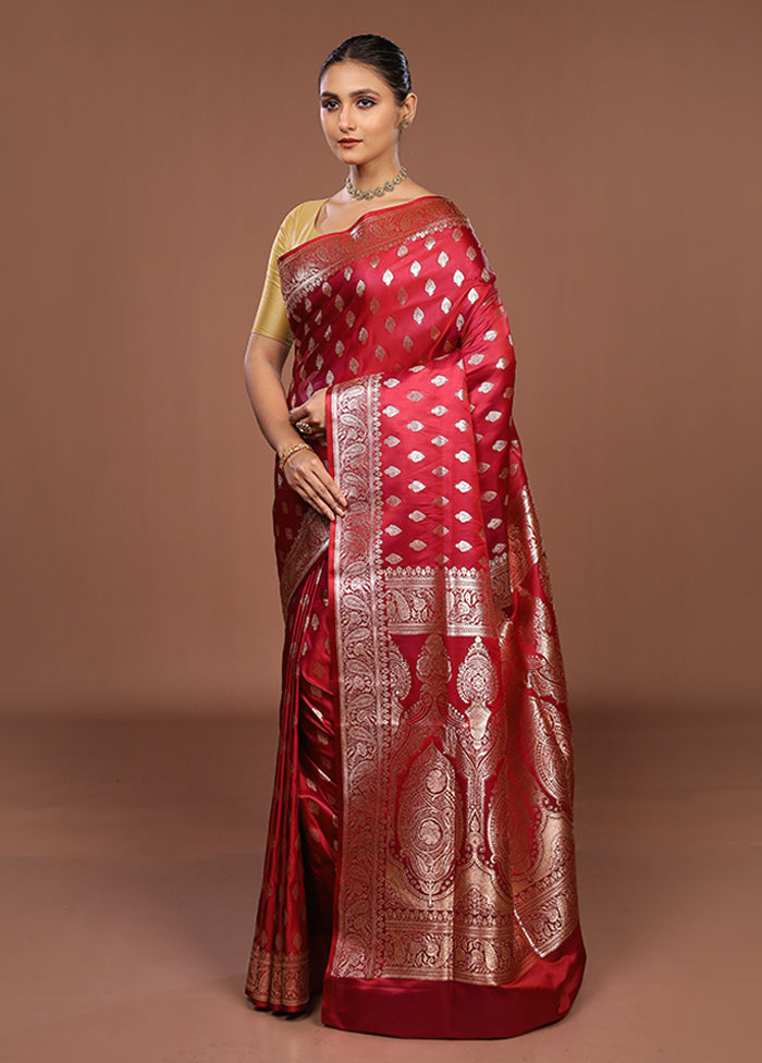 Maroon Banarasi Silk Saree With Blouse Piece