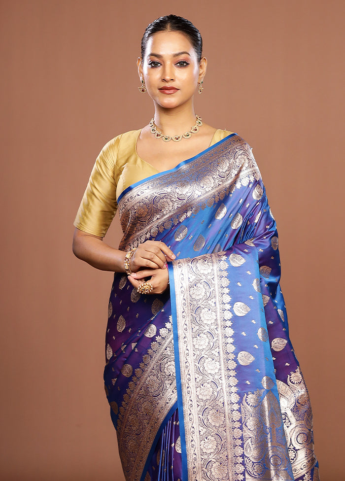 Blue Banarasi Silk Saree With Blouse Piece