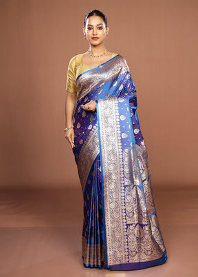 Blue Banarasi Silk Saree With Blouse Piece