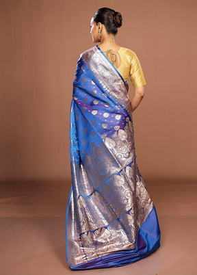 Blue Banarasi Silk Saree With Blouse Piece