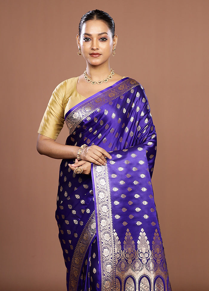 Blue Banarasi Silk Saree With Blouse Piece