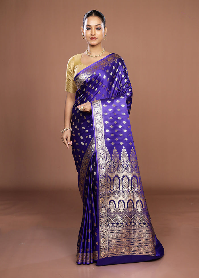 Blue Banarasi Silk Saree With Blouse Piece
