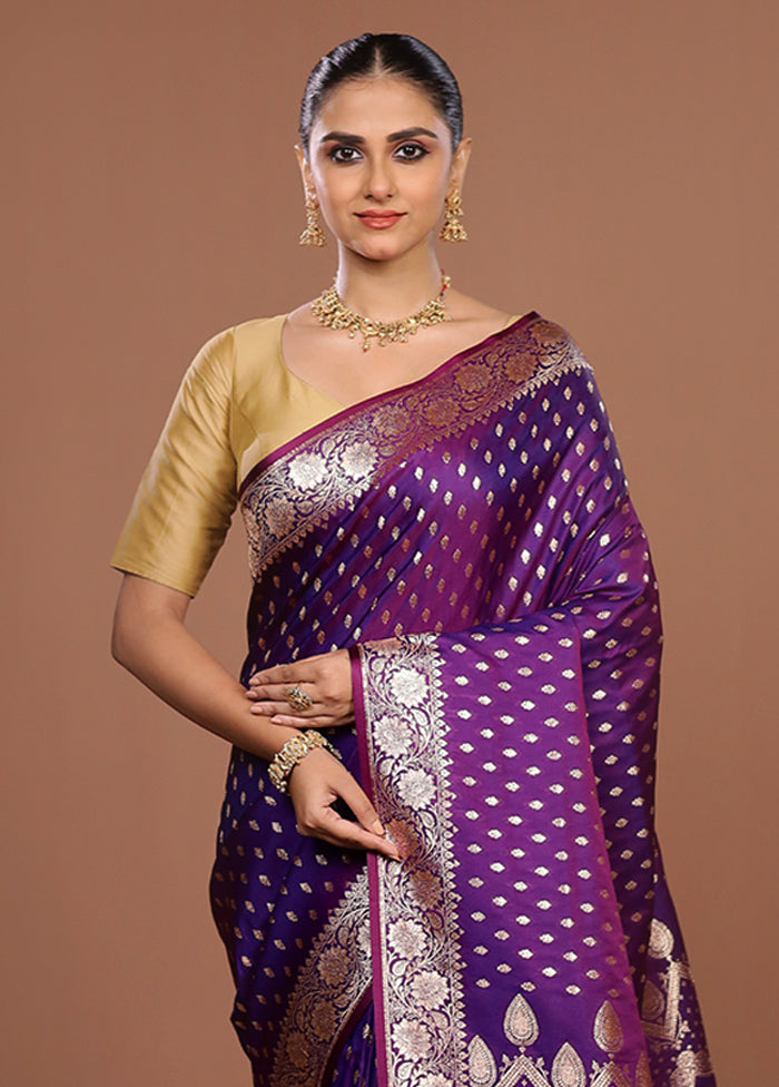 Purple Banarasi Silk Saree With Blouse Piece