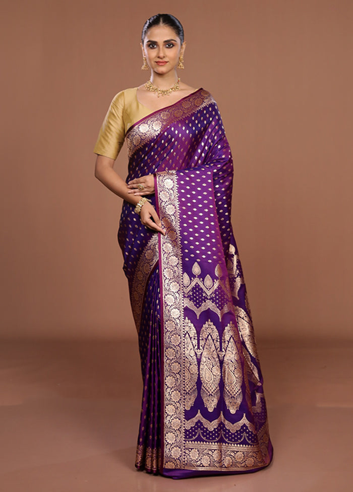 Purple Banarasi Silk Saree With Blouse Piece
