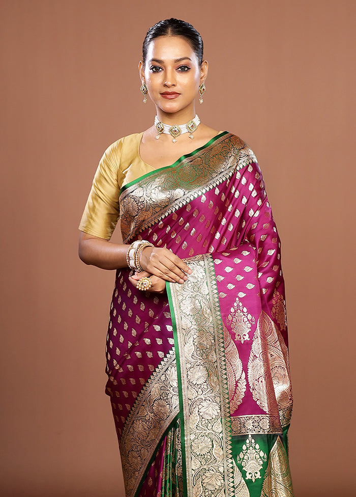 Purple Banarasi Silk Saree With Blouse Piece