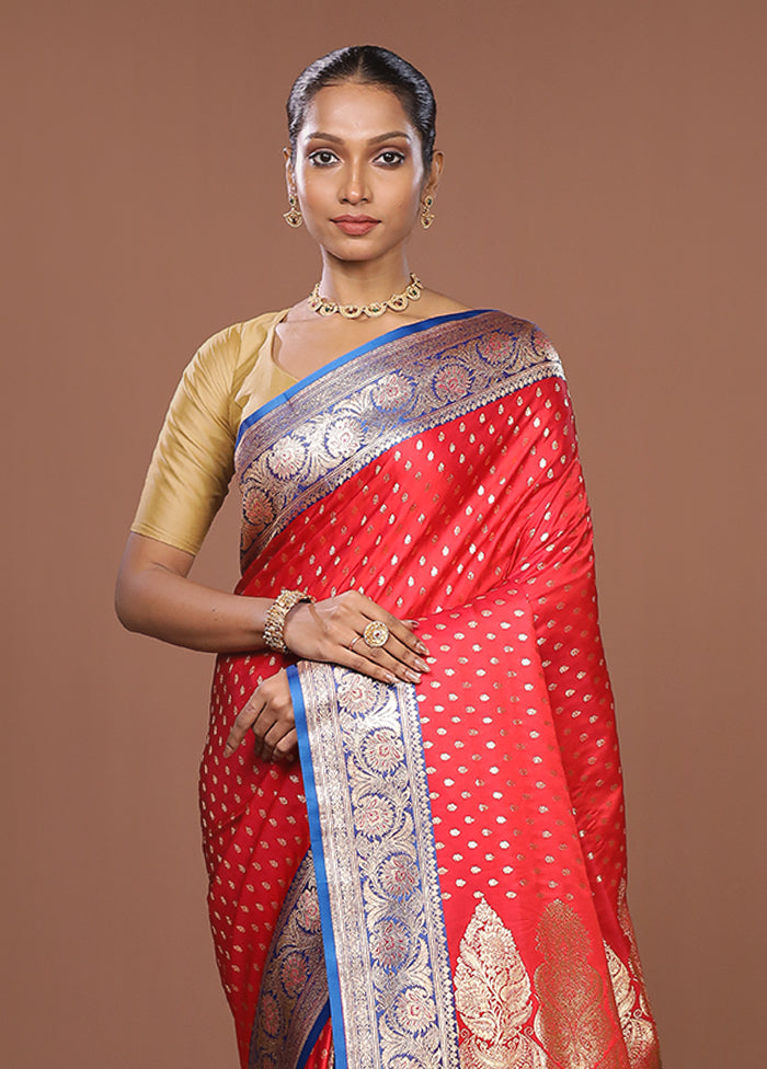 Red Banarasi Silk Saree With Blouse Piece
