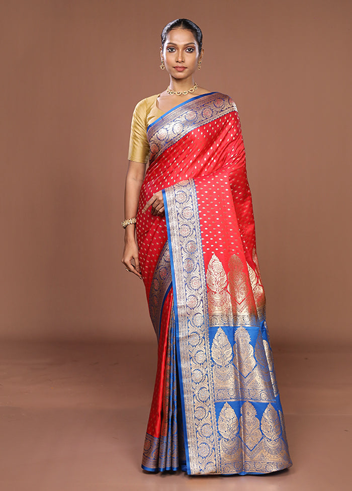 Red Banarasi Silk Saree With Blouse Piece