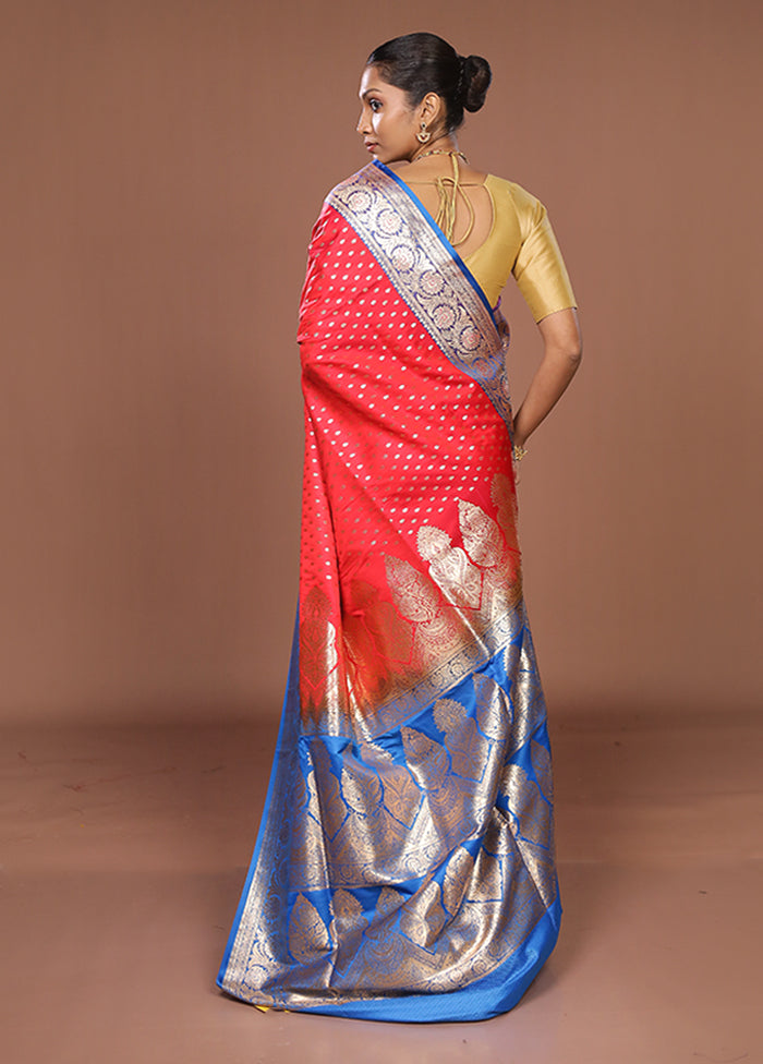 Red Banarasi Silk Saree With Blouse Piece