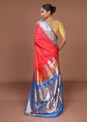 Red Banarasi Silk Saree With Blouse Piece