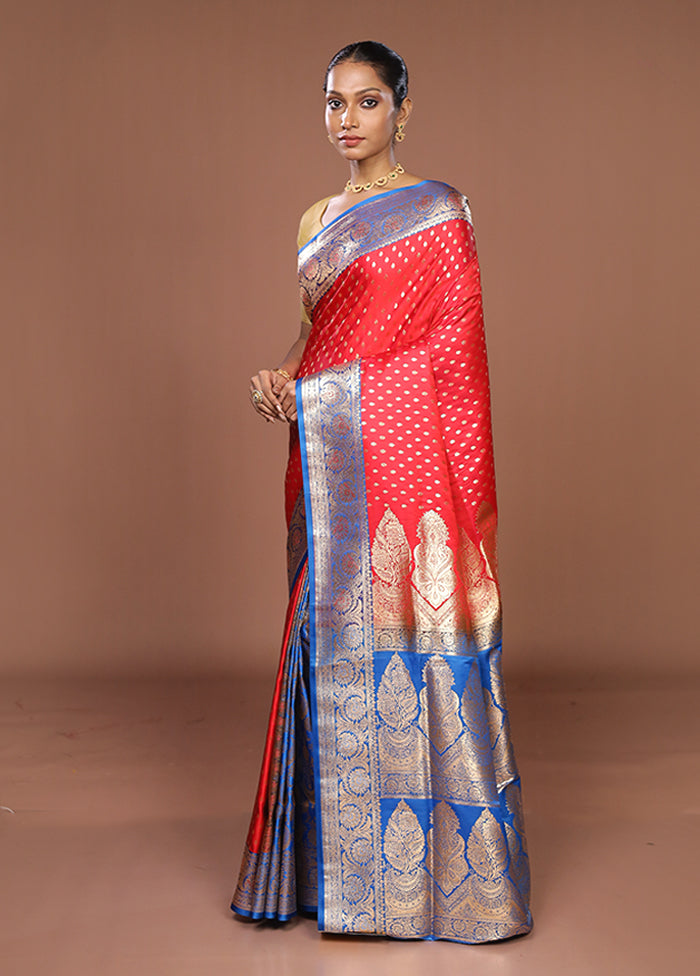 Red Banarasi Silk Saree With Blouse Piece