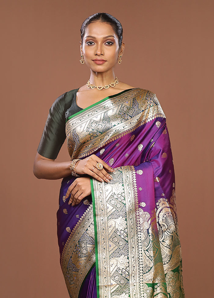 Purple Banarasi Silk Saree With Blouse Piece
