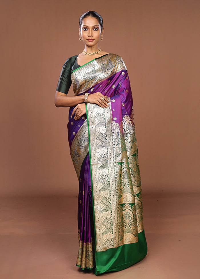 Purple Banarasi Silk Saree With Blouse Piece