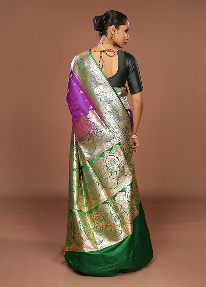 Purple Banarasi Silk Saree With Blouse Piece