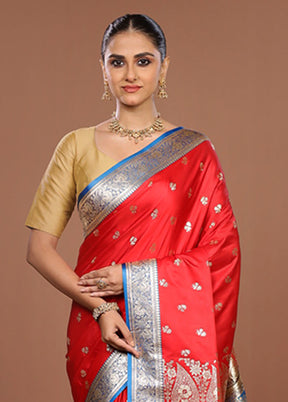 Red Banarasi Silk Saree With Blouse Piece