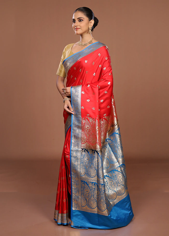 Red Banarasi Silk Saree With Blouse Piece
