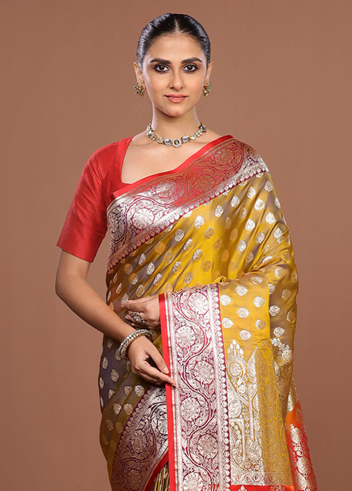 Yellow Banarasi Silk Saree With Blouse Piece