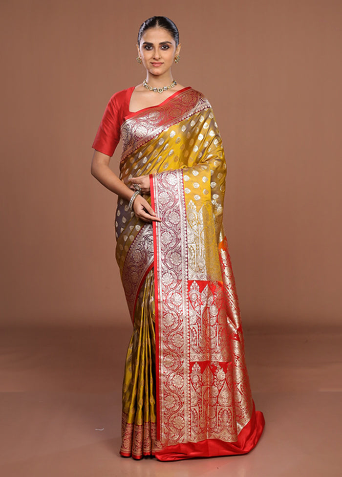 Yellow Banarasi Silk Saree With Blouse Piece
