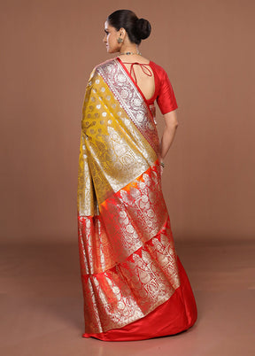 Yellow Banarasi Silk Saree With Blouse Piece