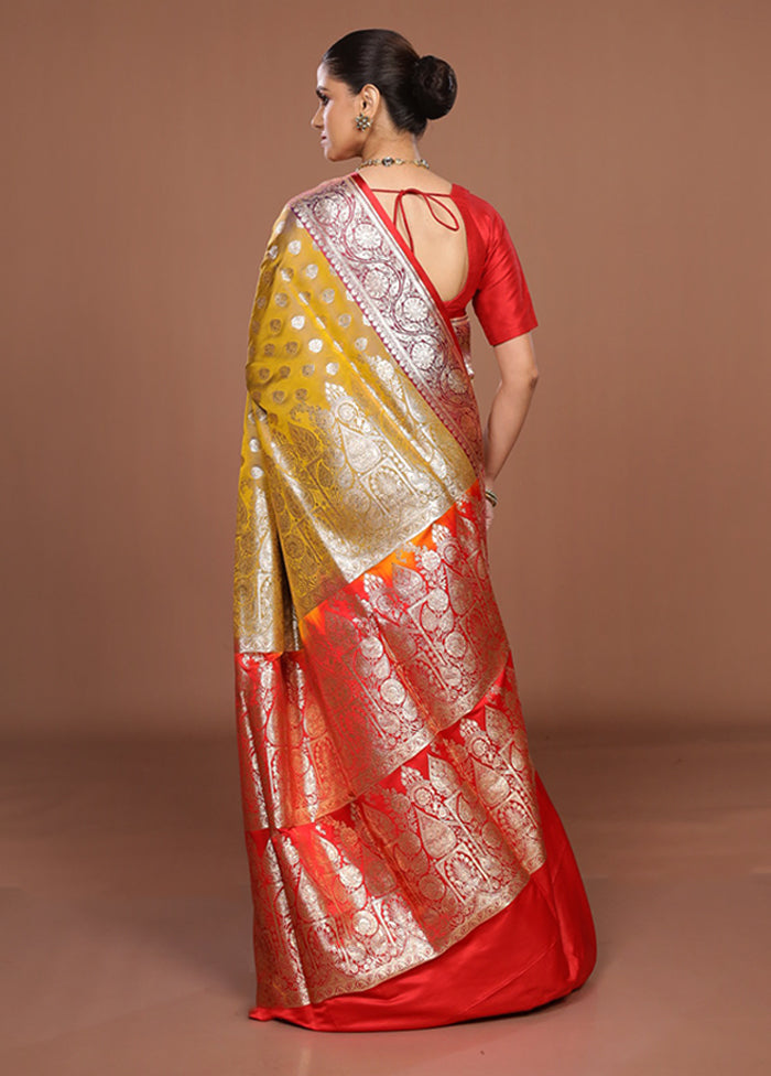Yellow Banarasi Silk Saree With Blouse Piece