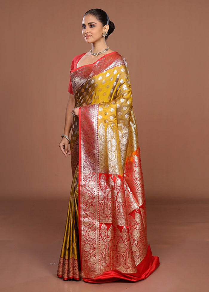 Yellow Banarasi Silk Saree With Blouse Piece